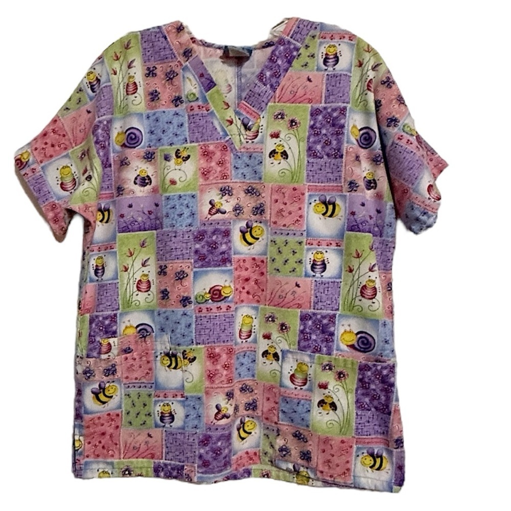 HQ Pink and Purple Cartoon Print Scrub Tunic